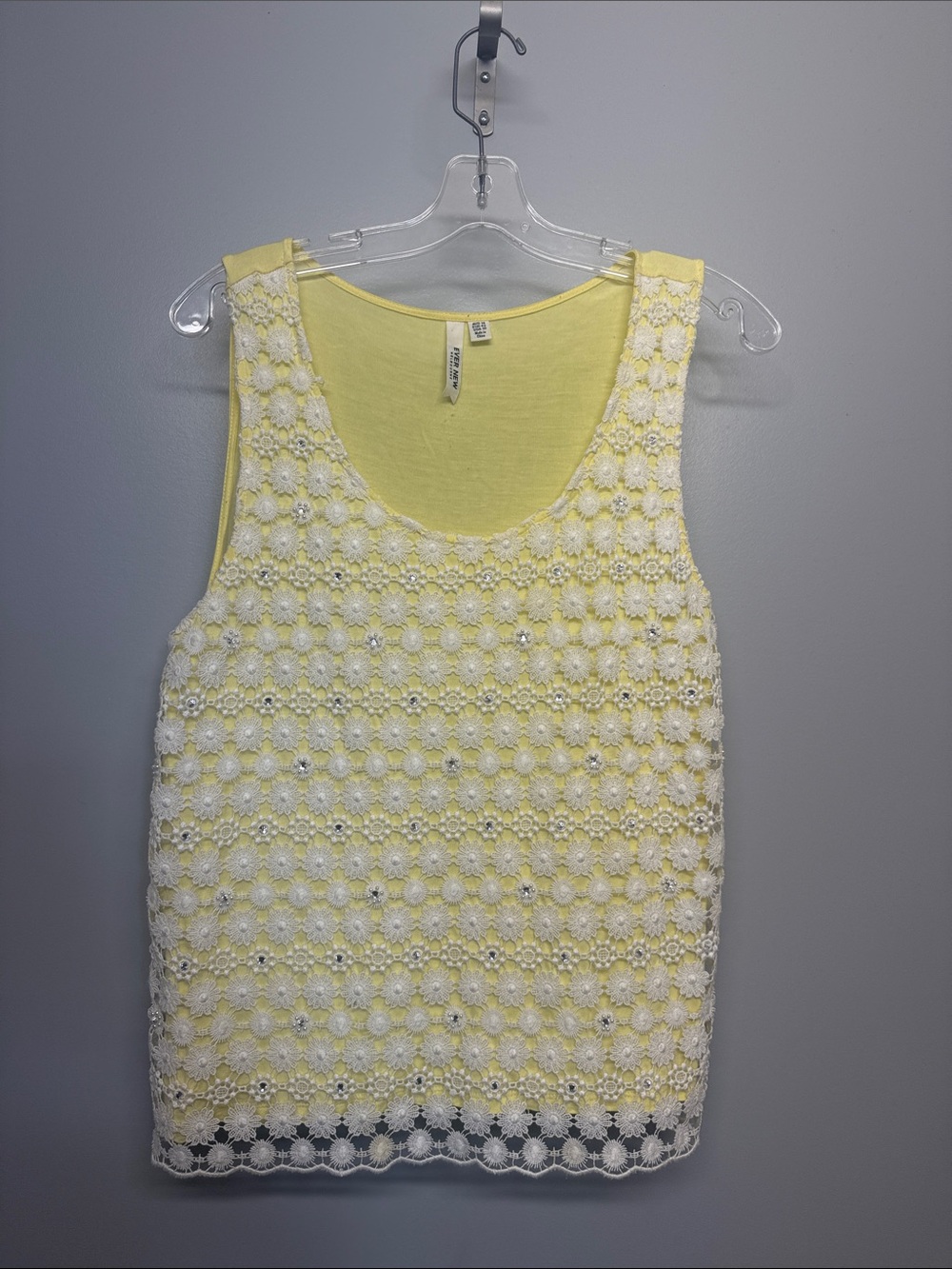 Ever New Yellow and White Floral Rhinestone Crochet Top